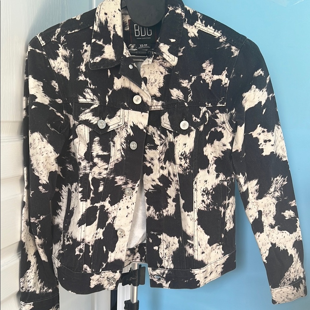 Black and White Jean Jacket with Abstract Print